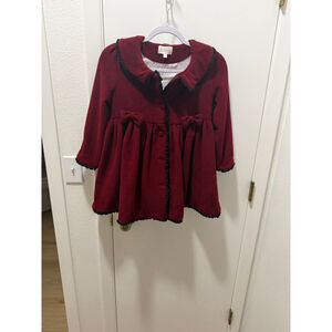 NEW The Paper Doll Co Red Wool Coat Girls Size 8 Boutique Holiday Bow Jacket